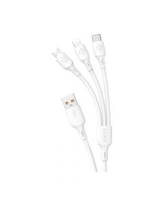 Dudao LBA 3-in-1 Charging Cable 6A - универсален USB кабел с Lightning, microUSB и USB-C конектори (120 см) (бял)