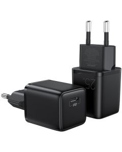 Joyroom Mini Fast Charger PD 25W with USB-C Cable - захранване за ел. мрежа с USB-C изход с технология за бързо зареждане и USB-C към USB-C кабел (черен)