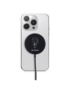 Karl Lagerfeld Ikonik NFT USB-C Magnetic Wireless Qi Charger 15W - поставка (пад) за безжично зареждане за iPhone с MagSafe (черен)