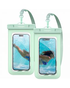 Spigen Aqua Shield A601 Universal Waterproof Case IPX8 2 Pack - 2 броя универсални водоустойчиви калъфи за смартфони до 7 инча (зелен)