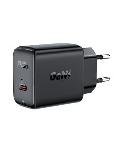 Acefast GaN Charger USB-C 30W - захранване за ел. мрежа с USB-C изход с технология за бързо зареждане (черен)