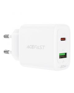 Acefast Dual Wall Charger 20W - захранване за ел. мрежа с USB-A и USB-C изходи и технология за бързо зареждане (бял)