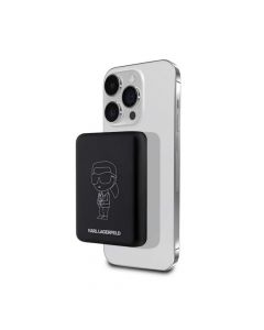 Karl Lagerfeld Ikonik NFT Magnetic Wireless Power Bank 3000 mAh - преносима външна батерия с USB-C порт и безжично зареждане с MagSafe (черен)