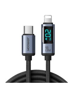 Joyroom USB-C to Lightning Cable with LED Display 20W - USB-C към Lightning кабел за Apple устройства с Lightning порт (120 см) (черен)