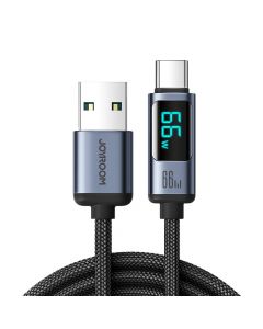 Joyroom USB-A to USB-C Cable with LED Display 66W - здрав кабел с въжена оплетка с бързо зареждане за устройства с USB-C порт (120 см) (черен)