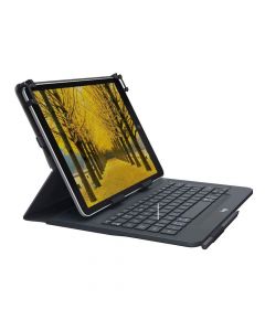 Logitech Universal Folio Keyboard Case UK - универсален кожен калъф и безжична блутут клавиатура за таблети от 9 до 10 инча (черен)