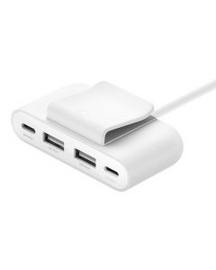 Belkin Boost Charge 4-Port USB Power Extender - USB-C адаптер за зареждане на смартфони и таблети с 2xUSB-A и 2xUSB-C изходи (бял)