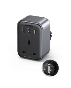 Ugreen GaN Compact Travel Charger 30W With UK Plug - захранване за ел. мрежа с 2хUSB-A и USB-C изходи и преходник към UK стандарт (черен)