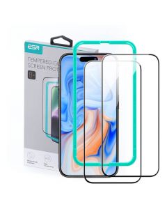 ESR 3D Full Cover Tempered Glass 2 Pack - 2 броя калени стъклени защитни покрития за дисплея на iPhone 15 Plus (черен-прозрачен)