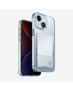 Uniq AirFender ID Flexible Case - удароустойчив силиконов (TPU) калъф с джоб за кредитна карта за iPhone 15 Pro Max (прозрачен)