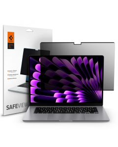 Spigen SafeView Privacy Filter - магнитно защитно покритие с определен ъгъл на виждане за дисплея на MacBook Air 15 M2 (2023) (черен-прозрачен)