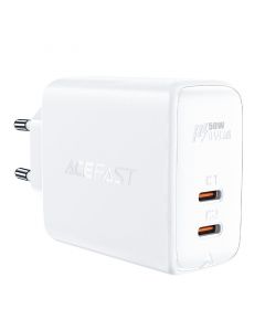 Acefast A29 PD 50W GaN Fast Charger - захранване за ел. мрежа за лаптопи, смартфони и таблети с 2xUSB-C изходи (бял)