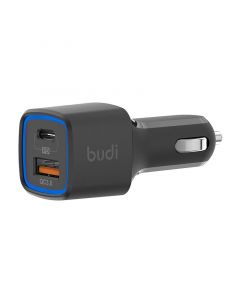 Budi Dual Car Charger 18W - зарядно за кола с USB-A и USB-C изходи с технология за бързо зареждане (черен)