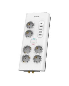 Philips SPN7061WA 6 AC Outlets With USB-A and USB-C Ports Extension Power Strip 3680W - разклонител с 4xUSB-A и 1хUSB-C порта и 6хAC изхода (бял)