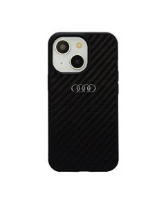 Audi Carbon Fiber Hard Case - дизайнерски карбонов кейс за iPhone 14 (черен)