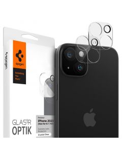 Spigen Optik Lens Protector 2 Pack - комплект 2 броя предпазни стъклени протектора за камерата на iPhone 15, iPhone 15 Plus, iPhone 14, iPhone 14 Plus (прозрачен)