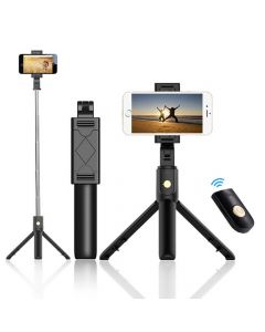 Selfie Stick Telescopic Tripod with Bluetooth Remote K07 - разтегаем безжичен селфи стик и трипод за мобилни телефони (черен)