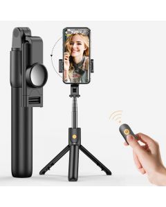 Selfie Stick Telescopic Tripod with Bluetooth Remote K10 - разтегаем безжичен селфи стик и трипод за мобилни телефони (черен)
