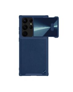 Nillkin CamShield Leather S Case - хибриден удароустойчив кожен кейс за Samsung Galaxy S23 Ultra (син)