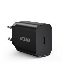 Choetech Wall Charger USB-C 20W PD - захранване за ел. мрежа 20W с USB-C изход и технология за бързо зареждане (черен) (bulk)