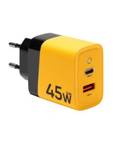 Tactical GaN Microgrid Wall Charger 45W - захранване за ел. мрежа с USB-A и USB-C изходи с технология за бързо зареждане (жълт)