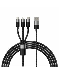Baseus StarSpeed 3-in-1 USB-A Cable (CAXS000001) - универсален USB-A кабел с Lightning, microUSB и USB-C конектори (120 см) (черен)