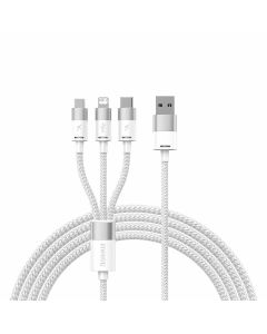 Baseus StarSpeed 3-in-1 USB-A Cable (CAXS000002) - универсален USB-A кабел с Lightning, microUSB и USB-C конектори (120 см) (бял)