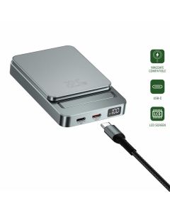 4smarts OneStyle MagSafe PowerBank 5000 mAh - преносима външна батерия с 2xUSB-C порта и безжично зареждане с MagSafe (сив)