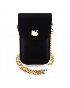 Hello Kitty PU Metal Logo Leather Wallet Phone Bag - кожена чанта (портфейл) с презрамка (черен)