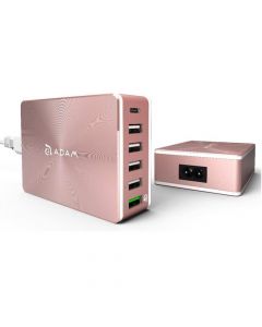 Adam Elements Omnia PA601 Desktop Charging Station 81W - захранване за ел. мрежа за лаптопи, смартфони и таблети с 5xUSB-A и 1xUSB-C изходи с технология за бързо зарежданe (розовo злато)