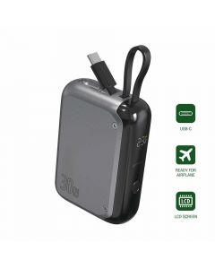 4smarts Power Bank Pocket 10000 mAh 30W - външна батерия с вграден USB-C кабел и USB-C изход с технология за бързо зареждане (сив)