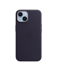Apple iPhone Leather Case with MagSafe - оригинален кожен кейс (естествена кожа) с MagSafe за iPhone 14 (тъмнолилав)
