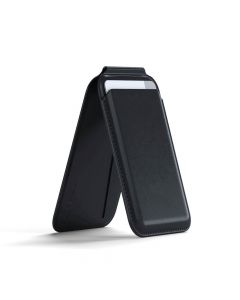Satechi Vegan-Leather Magnetic Wallet Stand - кожен портфейл (джоб) с вградена поставка за прикрепяне към iPhone с MagSafe (черен)