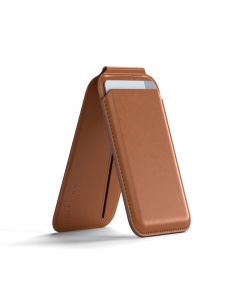 Satechi Vegan-Leather Magnetic Wallet Stand - кожен портфейл (джоб) с вградена поставка за прикрепяне към iPhone с MagSafe (кафяв)
