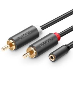 Ugreen AV102 2xRCA Male to 3.5mm Female Audio Cable - качествен аудио кабел 2xRCA (мъжко) към 3.5мм аудио жак (женски) (25 см) (черен)