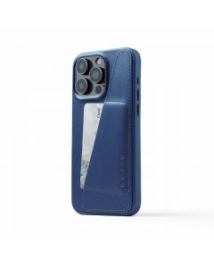 Mujjo Full Leather MagSafe Wallet Case - премиум кожен (естествена кожа) кейс с MagSafe за iPhone 15 Pro Max (син)