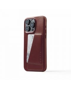 Mujjo Full Leather MagSafe Wallet Case - премиум кожен (естествена кожа) кейс с MagSafe за iPhone 15 Pro Max (червен)