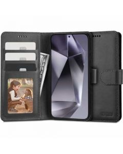 Tech-Protect Wallet Leather Flip Case - кожен калъф, тип портфейл за Samsung Galaxy S24 (черен)