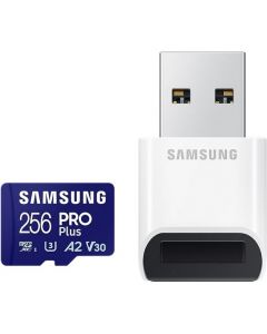 Samsung MicroSD 256GB PRO Plus Plus USB Reader A2 - microSD памет с USB-A четец за Samsung устройства (клас 10) (подходяща за GoPro, дронове и други)