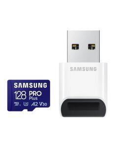 Samsung MicroSD 128GB PRO Plus Plus USB Reader A2 - microSD памет с USB-A четец за Samsung устройства (клас 10) (подходяща за GoPro, дронове и други)