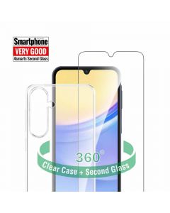 4smarts 360° Starter Set - тънък силиконов кейс и стъклено защитно покритие за дисплея на Samsung Galaxy A15, A15 5G (прозрачен)