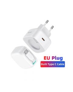 Usams GaN Wall Charger With Magnetic Retractable USB-C Cable 35W - захранване за ел. мрежа с 1xUSB-C изход и вграден USB-C кабел (бял)