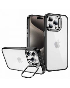 Tel Protect Kickstand Case and Camera Glass Lens - хибриден кейс с поставка и стъклени лещи за камерата за iPhone 13 (черен)