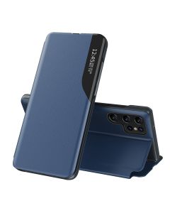 Eco Leather View Case - кожен калъф, тип портфейл за Samsung Galaxy S24 Ultra (син)