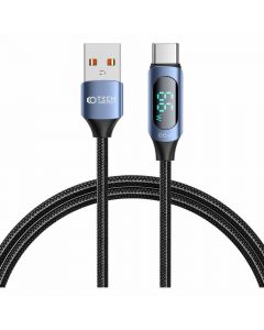 Tech-Protect UltraBoost USB-A to USB-C Cable with LED Display 66W - здрав кабел с въжена оплетка с бързо зареждане за устройства с USB-C порт (100 см) (син)