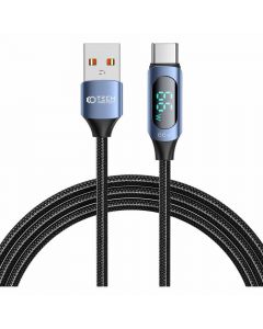 Tech-Protect UltraBoost USB-A to USB-C Cable with LED Display 66W - здрав кабел с въжена оплетка с бързо зареждане за устройства с USB-C порт (200 см) (син)