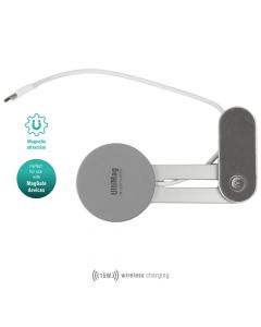 4smarts UltiMag Screen Flip Magnetic Mount With Wireless Charger 15W - магнитна поставка с безжично зареждане за прикрепяне на iPhone с MagSafe монитори и дисплеи (сребрист)