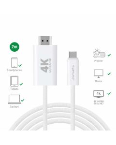 4smarts 4K 60Hz USB-C to HDMI Cable - кабел с поддръжка на 4K за свързване от USB-C към HDMI (200 см) (бял)