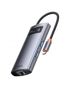 Baseus USB-C Metal Gleam Series 4-in-1 Hub (WKWG070113) - мултифункционален хъб за свързване на допълнителна периферия за устройства с USB-C (тъмносив)