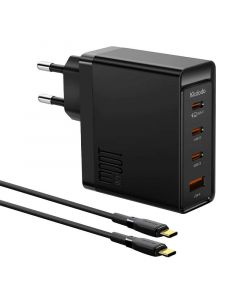 McDodo GaN Wall Charger 100W and USB-C Cable - захранване за ел. мрежа за лаптопи, смартфони и таблети с USB-A и 3xUSB-C изходи с включен кабел в комплекта (черен)